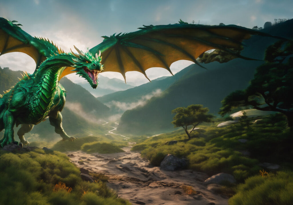 Emerald Dragon on a hilltop